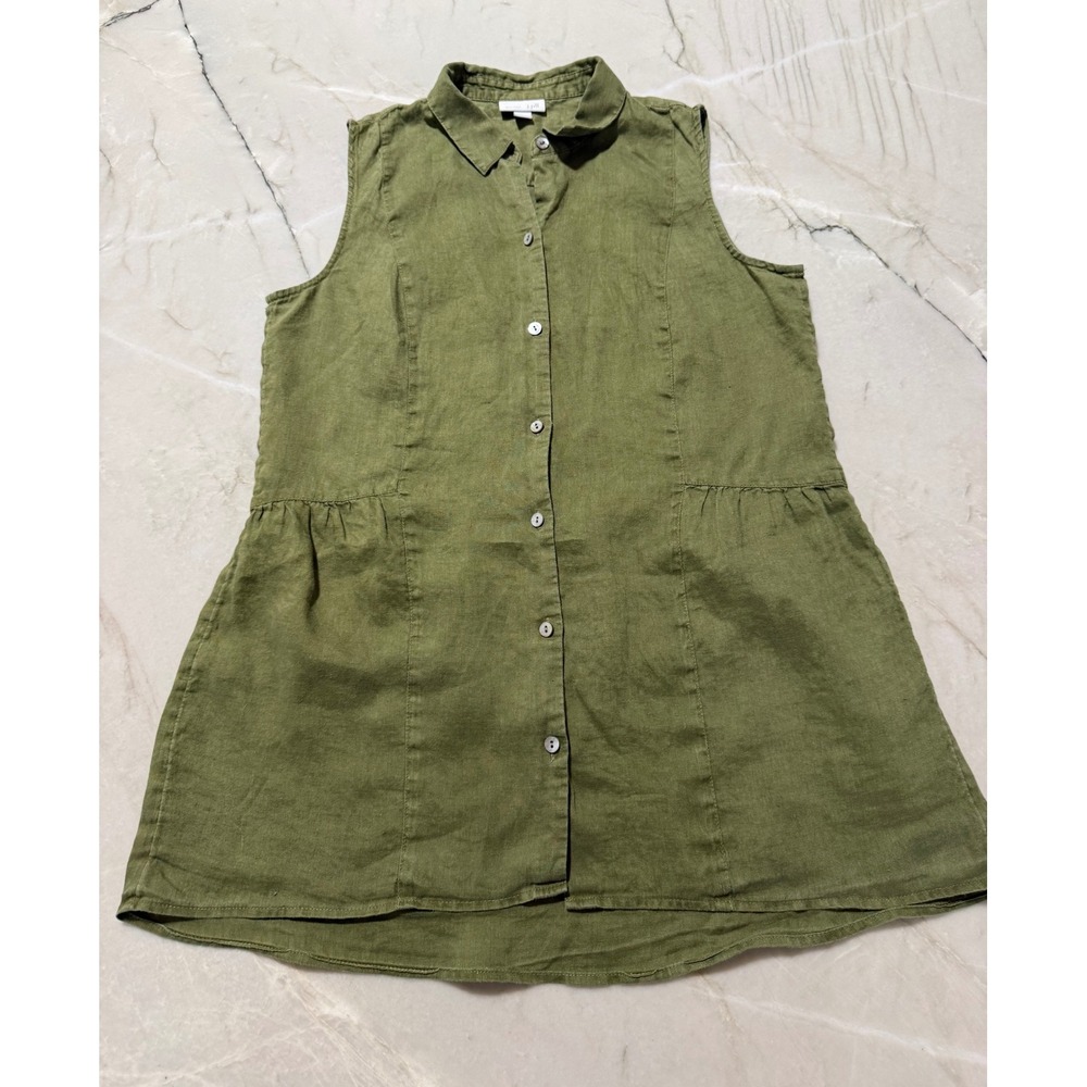 J.Jill Love Linen Olive Green Sleeveless Button Down Tunic Top Peplum Small